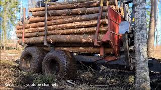 Logging with Valtra [HomeMade 4WD Trailer]