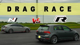 2022 Elantra N DCT vs VW Golf R DSG, walk of shame was unexpected. Drag and Roll Race.