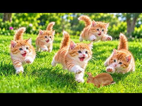 🐱🐰 Kittens Chasing, Jumping & Playing with a Little Bunny | Cat Sounds