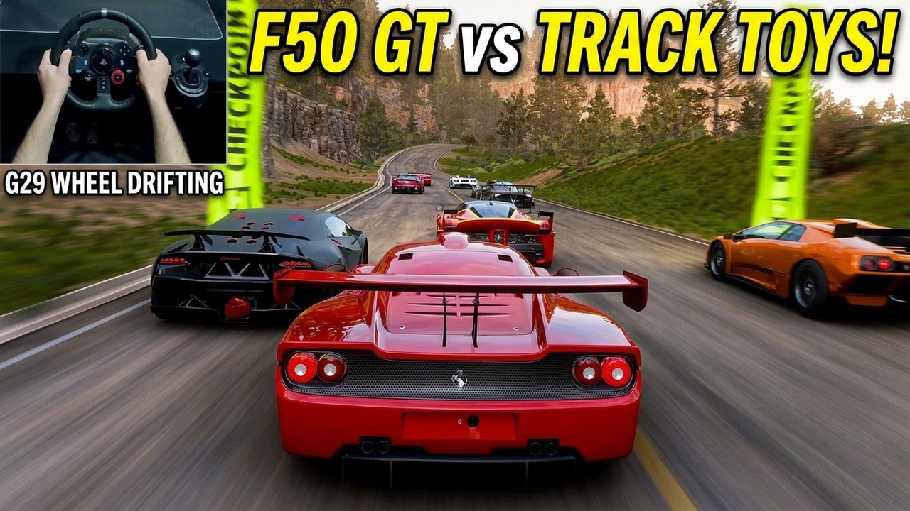 Ferrari F 50 GT VS Track Toys - forza horizon5 | logitech g29 steering wheel