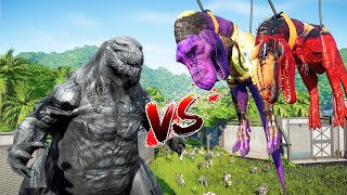 (Jurassic World Evolution)Godzilla VS Thanos T-Rex,Iron Man Giganotosaurus Dinosaurs Fight