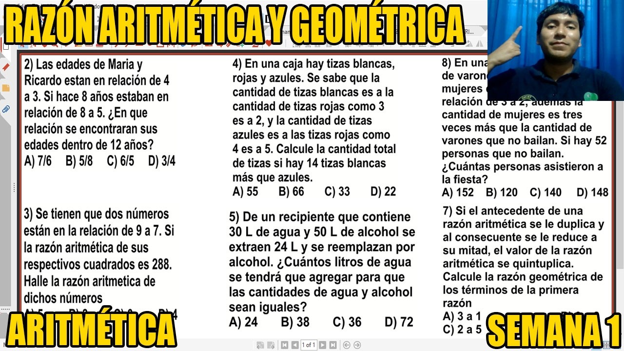 RAZÓN ARITMÉTICA Y GEOMÉTRICA TEORIA COMPLETA MAS EJERCICIOS (SEMANA 1)