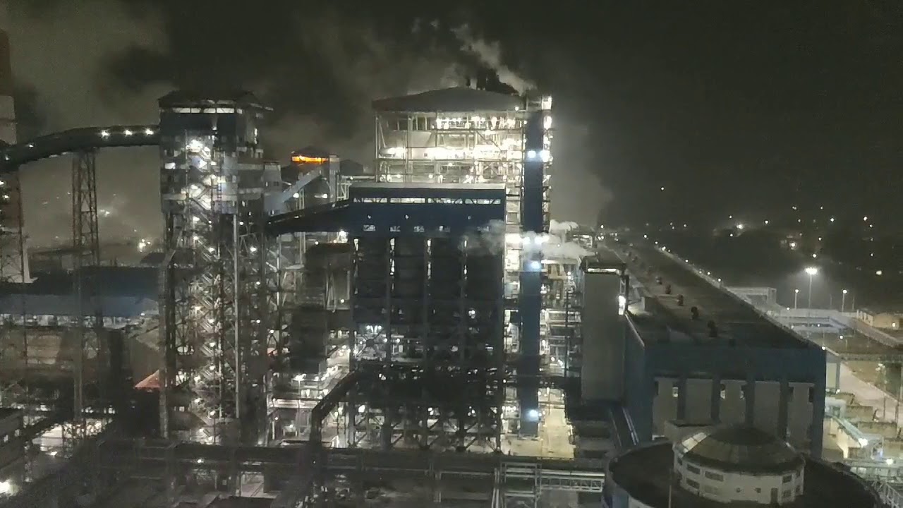 Beautiful Power Plant View from Top of Boiler at Night - YouTube