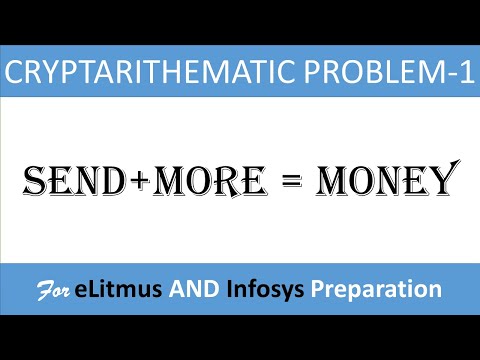 Cryptarithmetic Problem -1 || SEND+MORE=MONEY || ELitmus + Infosys Prep