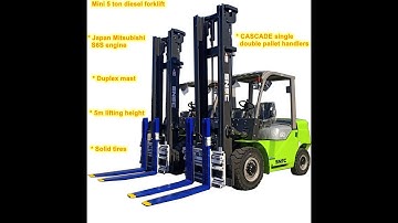 CASCADE single double pallet handler 5 ton diesel forklift demo video