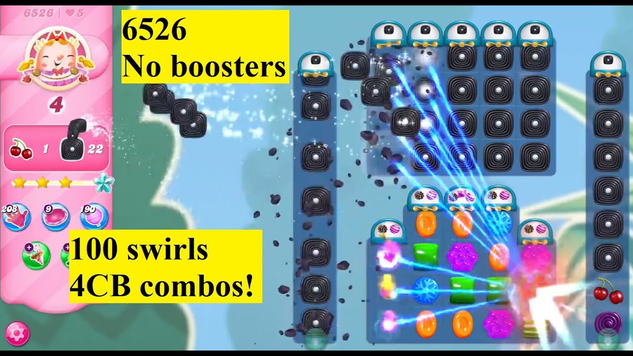 Candy Crush Saga Level #6526 Special Level 100 Licorice Swirls No Boosters  Sugar Stars Double Cb X4! - Youtube