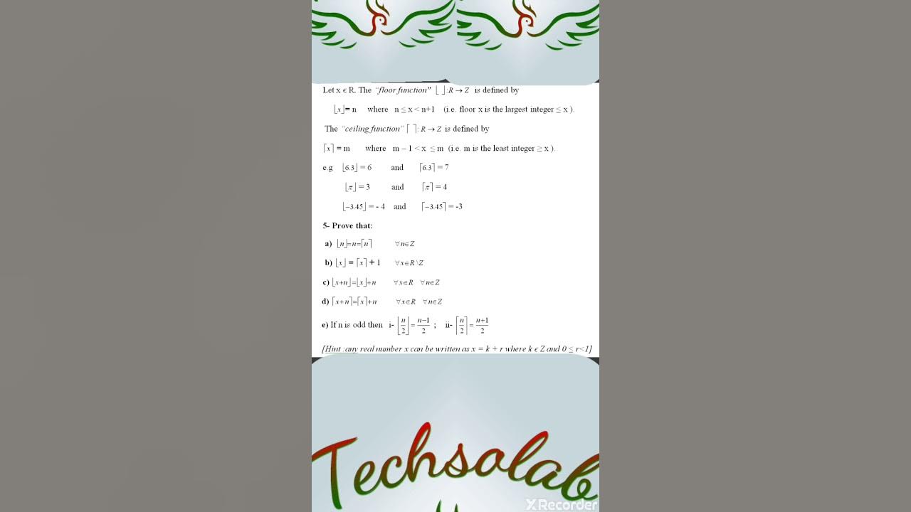 Floor and Ceiling Function Definition and Examples (Urdu). YouTube