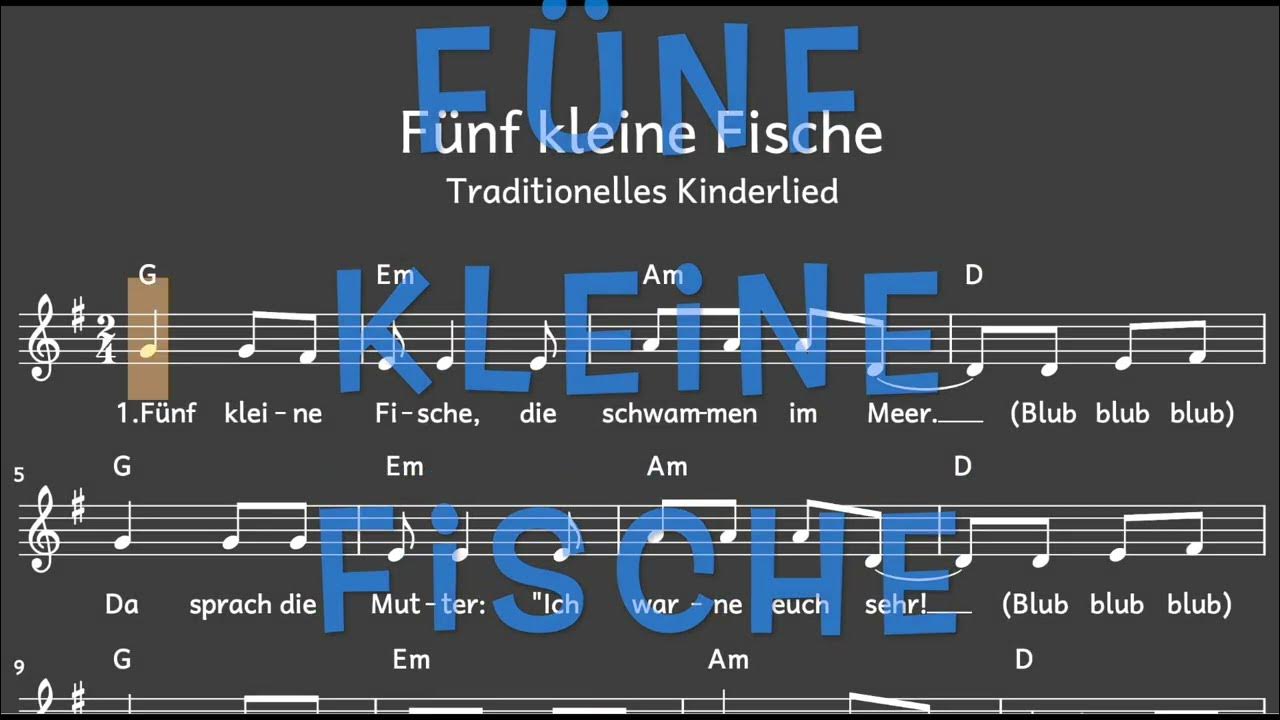 Lied: Fünf kleine Fische (Kinderlied, Tiere / Melodie, Akkorde, Noten ...