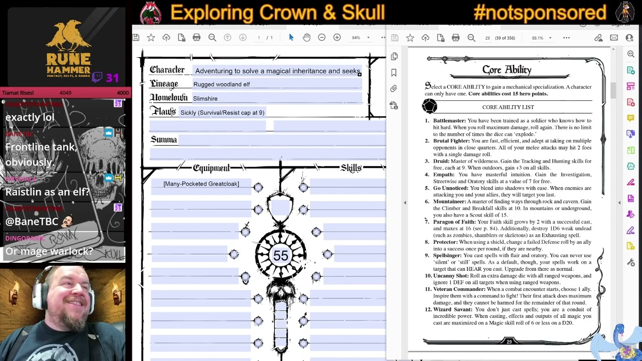 Crown & Skull RPG Character Creation Workshop: Mystery Solving Faithful Elf & Cultist Human
