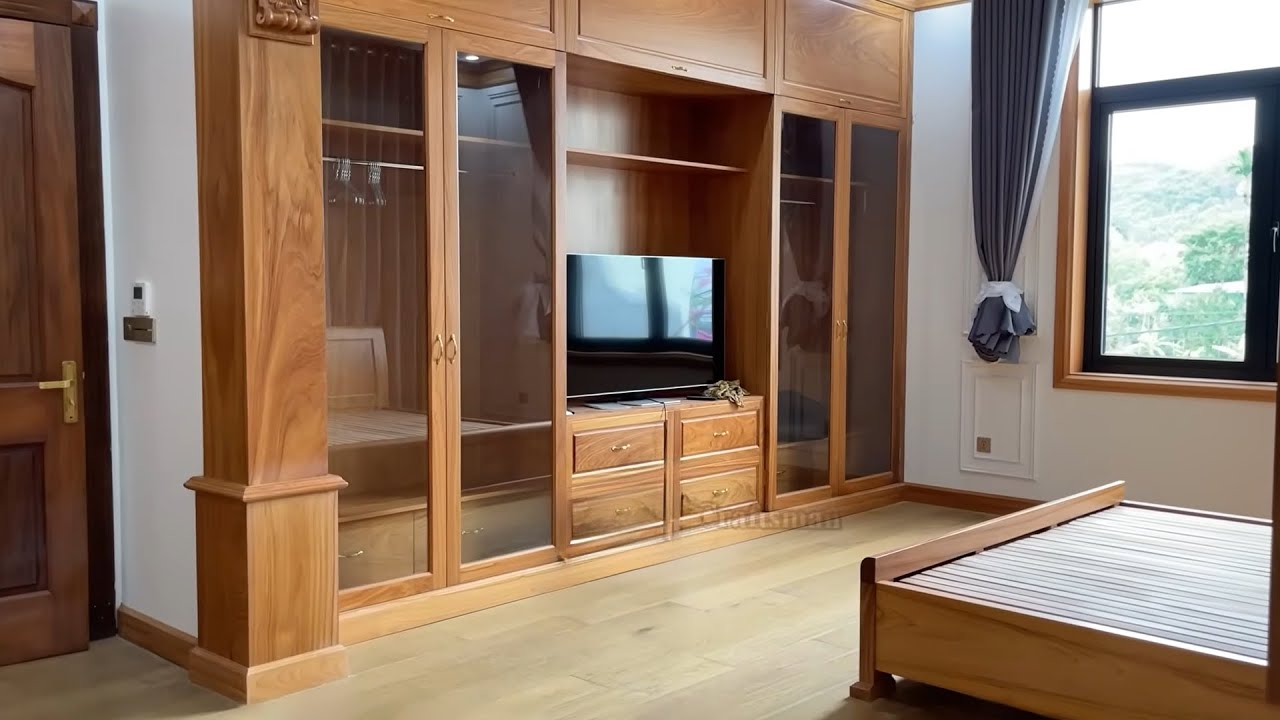 Expert Woodworkers Design a Massive Luxury Bedroom Wardrobe from Rare Wood with Elegant Detail