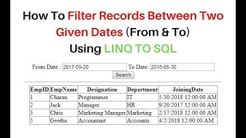 Search Filter Records Between Two Given Dates LINQ TO SQL asp.net c#