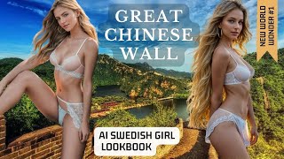 Swedish Girl: Lace Lingerie & Lace Skirt. New World Wonder #1. Great Chinese Wall. AI Vlog Lookbook