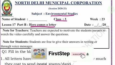 class 3 EVS | here comes a letter | week 23 | FirstStep | worksheet Solution