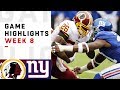 Redskins vs. Giants Week 8 Highlights | NFL 2018