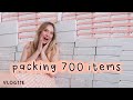 Packing over 700 items for the bfcm shopify and etsy sale packaging scrunchies bows claws vlog118