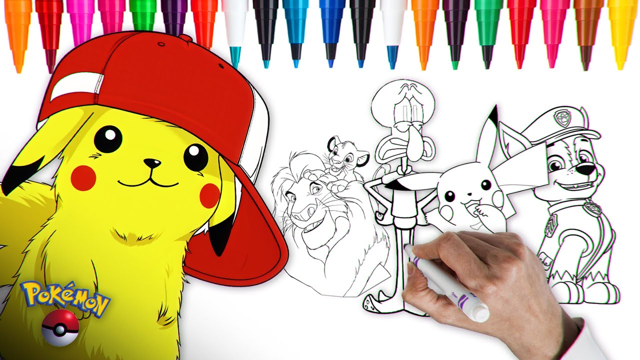 How to color Pikachu, Chase, Lion King, Squidward + Download Coloring