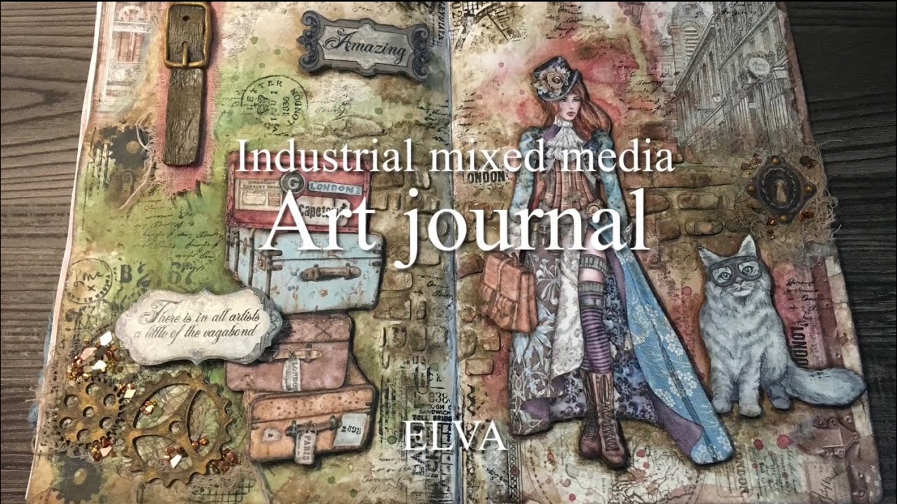 Mixed media Grungy Industrial Art journal with Stamperia Lady Vagabond ...