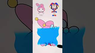My Melody and Pomni Digital Drawing with Blue Background Color Splash #pomni #tadc #mymelody