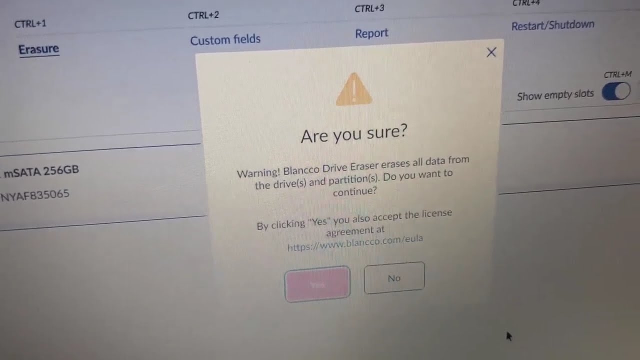 Wiping laptops using blancco drive eraser