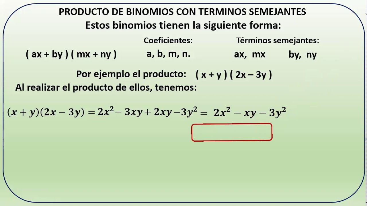Producto de binomios con términos semejantes - YouTube