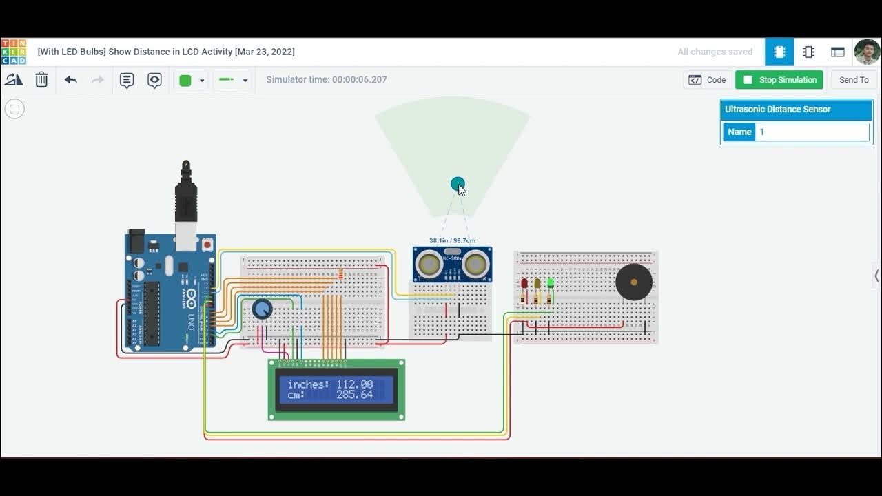 CIT209 Tinkercad Ultrasonic Sensor Measuring Distance with LCD YouTube