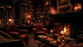 Tranquil Antique Library Evening with Soft Fire Sounds for Peaceful Study and Rest screenshot 3