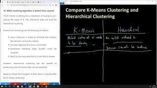 Question 16 -  Compare K Means and Hierarchical Clustering  Which is better