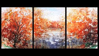 Large Triptych Autumn Pond - start to finish (20x Fast-forward)