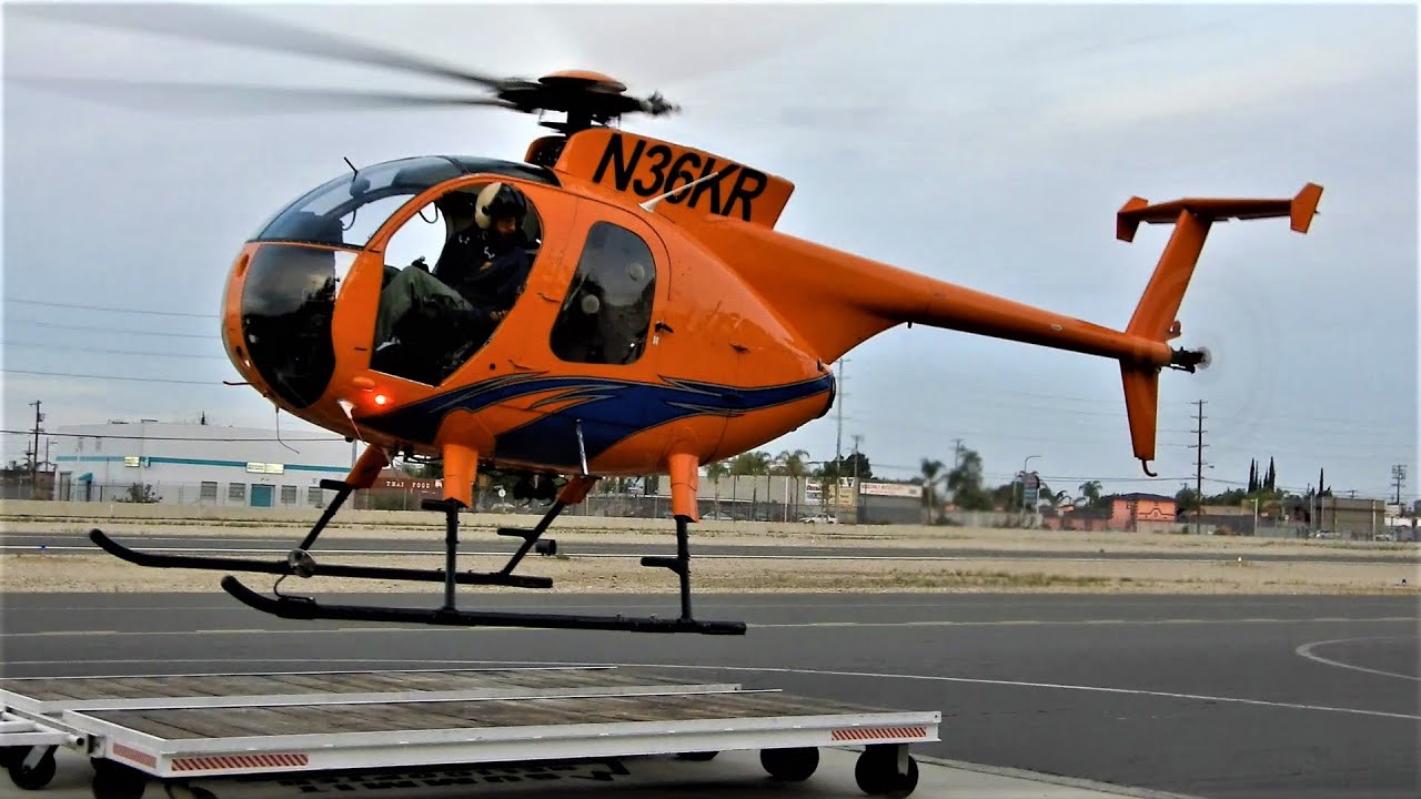 Hughes 500 Start-Up, Takeoff & Landing Back on Helipad - Helicopter N36KR (369D)