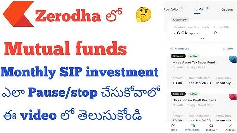How to pause/stop mutual funds SIPs in coin Zerodha telugu