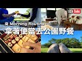 【日式野餐便當】拿著日本老公做的便當去公園野餐 / Morning Routine / 茶巾壽司・袱紗壽司 / 照顧23歲老貓Mako