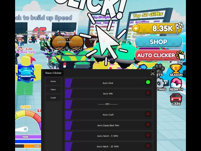 Race Clicker Script – Server Hop & Fastest Auto Win – Caked By Petite