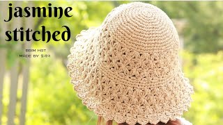 Crochet jasmine stitched brim hat/자스민 스티치 챙 모자 만들기/대왕콘사 한지실