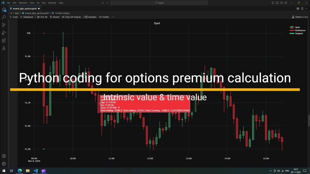 Python coding for options premium calculation. Intrinsic value and time ...
