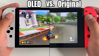 OLED Switch vs. Original Nintendo Switch - Side by Side Comparison with Mario Kart 8 Deluxe
