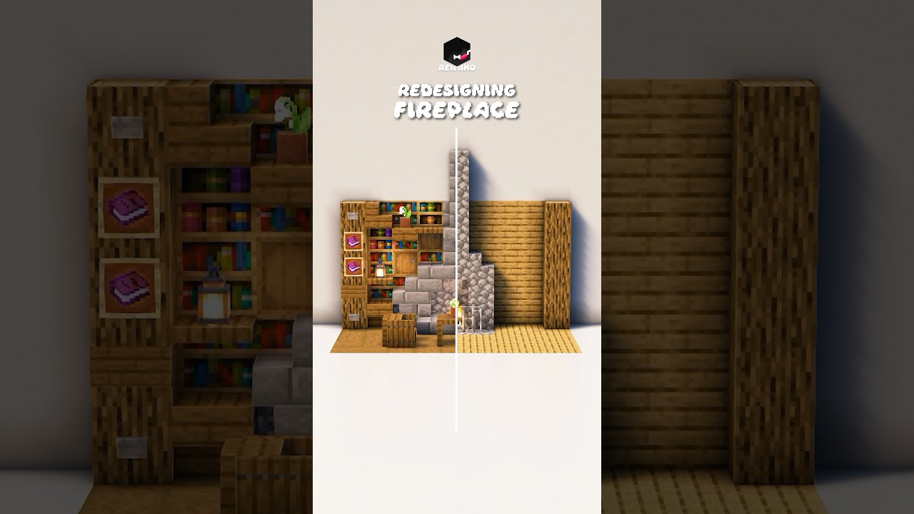 Let’s turn the typical fireplace design into a cozy fireplace, perfect for your minecraft house! 