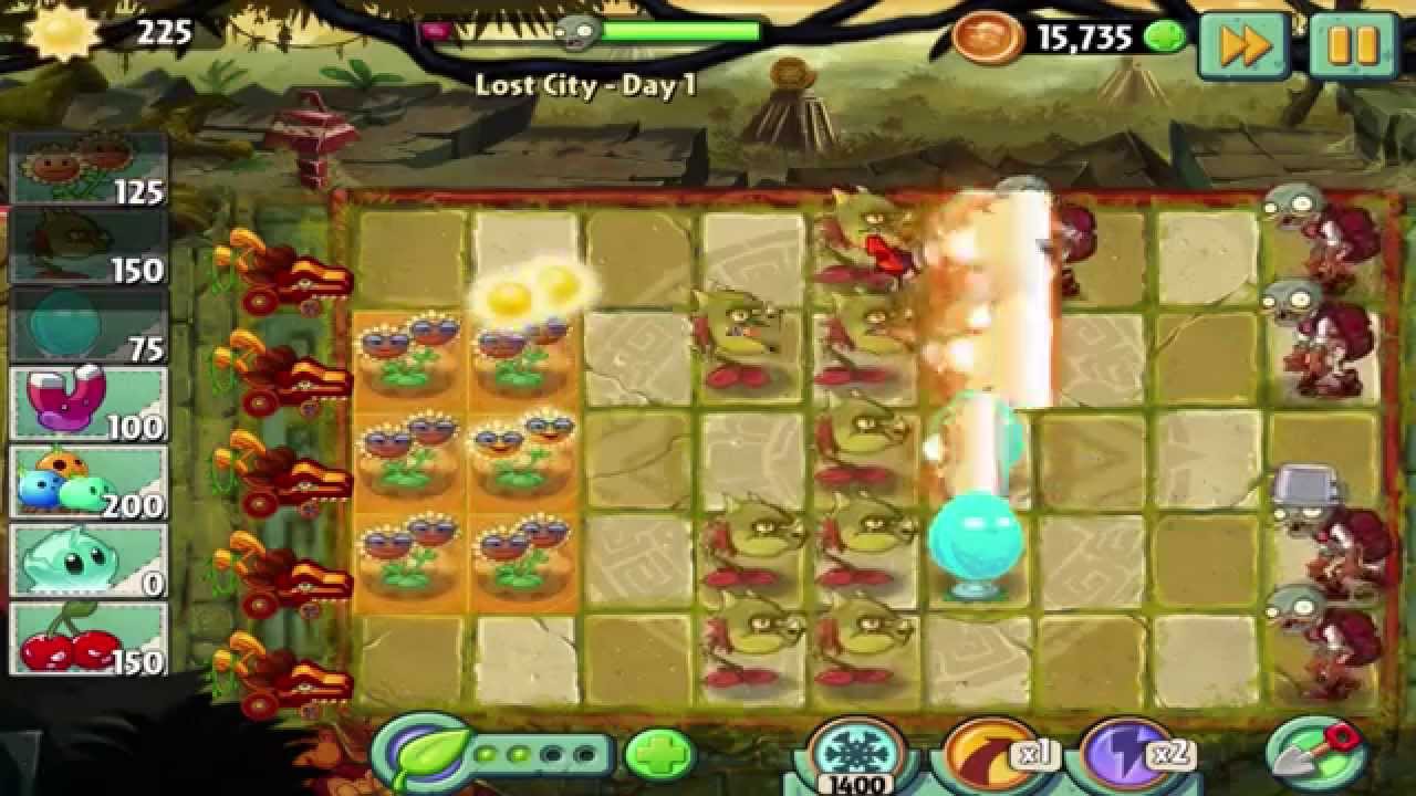 Plants vs Zombies 2 : Lost City - Day 1 Walkthrough - YouTube
