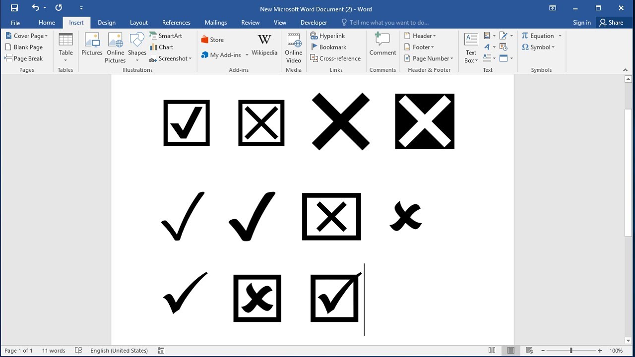 Four X cross ✗ choices in Word, Excel, PowerPoint and Outlook