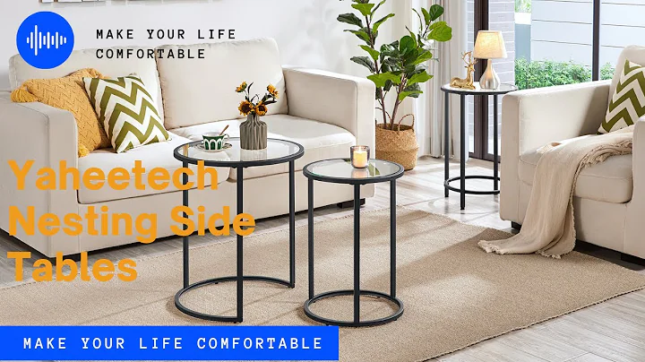 Yaheetech Glass Top Nesting Side Table Set (Black) #sidetables