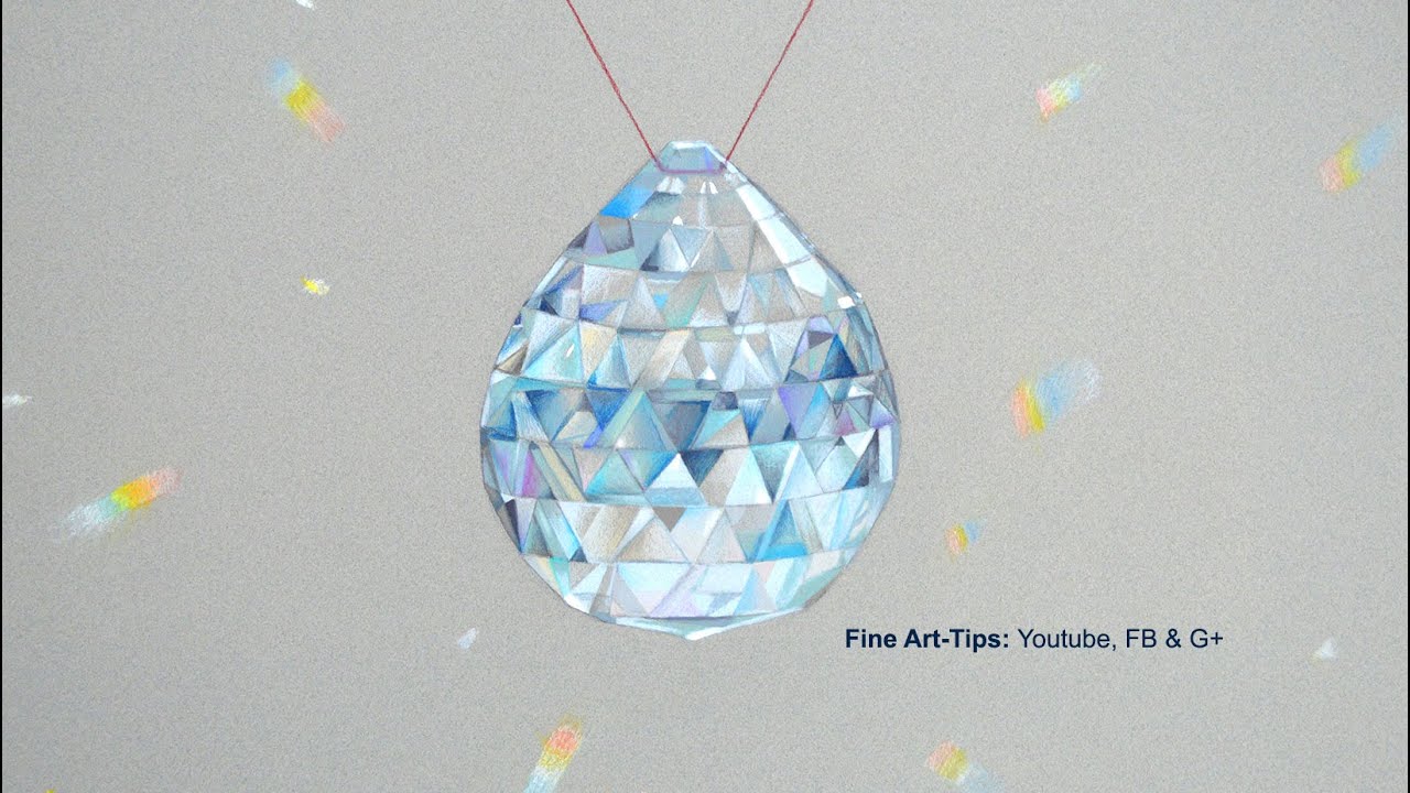 ⁣How to Draw a Crystal Pendant, Swarovski Style - With Color Pencils - Glass