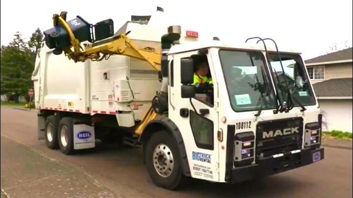 Big Truck Rental Mack LR Heil Python Garbage Truck On A Waste Management Route!!