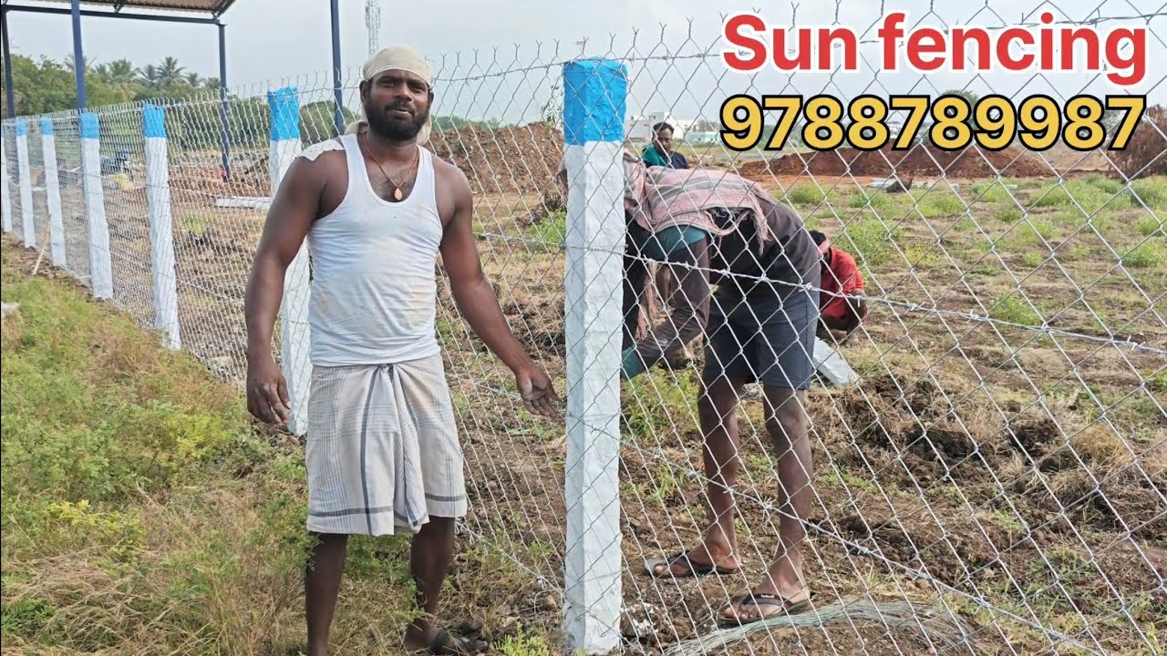 Sun fencing 7ft stone ||5ft 3inch chainlink || 4line barbed installation #fencing #namakkal