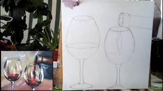 Как нарисовать бокалы с вином маслом/How to draw wine glasses with oil.