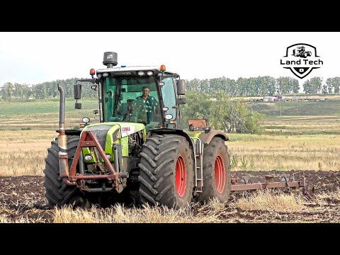 Видео: Трактор CLAAS XERION 3800 пашет поле старым советским плугом ПЛН-8-35 от трактора Кировец К-700