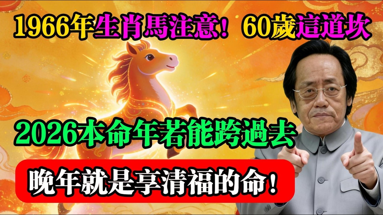 1966年生肖馬注意！60歲這道坎，2026本命年若能跨過去，晚年就是享清福的命！#屬馬運勢 #生肖馬 #倪海廈 #本命年 #2026運勢 #丙午年 #命理解析 #流年運勢 #易經 #國學智慧