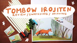 Tombow Irojiten 24pcs. landscape set review, colour swatching and creating final artwork with a fox.