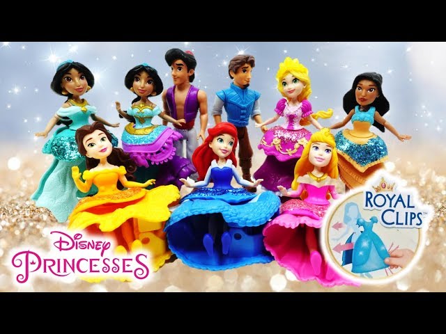 Disney Princess Collectible Dolls, Set of 6 with 6 Royal Clips Fashions,  One-Clip Dresses, Toy for 3 Year Olds and Up