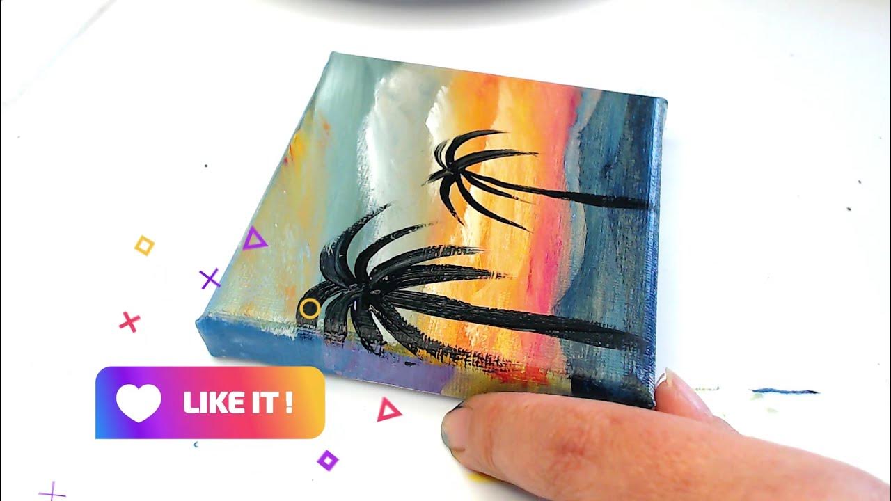 Leichtes Motiv! Palmen im Sonnenuntergang malen für Anfänger. Einfach