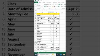 Student Fee Record System in Excel #excel #shorts