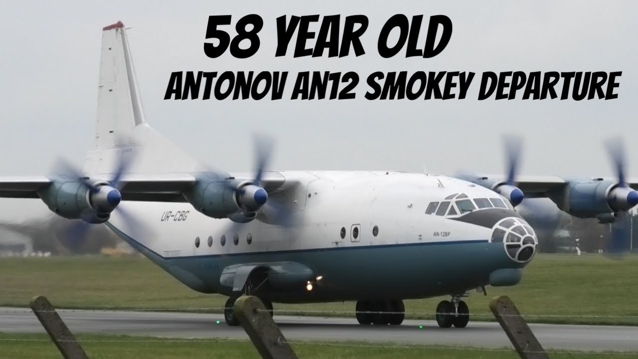 58 year old Antonov AN-12 Smokey departure from Dublin airport